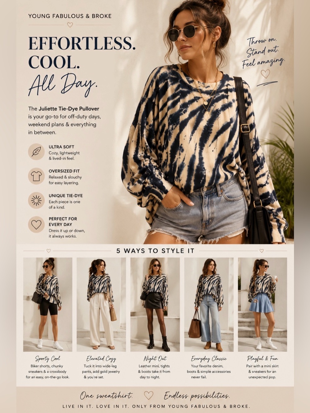 Young Fabulous & Broke Juliette Tie-Dye Pullover sweatshirt oversized